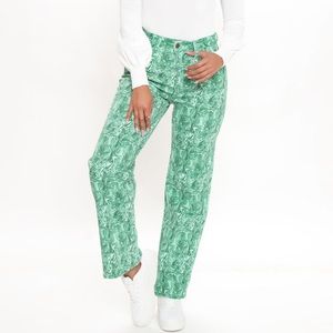 NWT. Kelly Green Swirled Straight Leg Fashion Nova Jeans. Size 7.